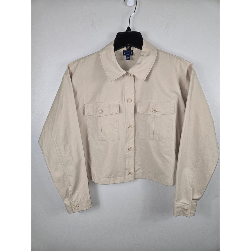 Scoop Womens Khaki Twill Oversized Shacket Cropped Button Front Jacket Small 4-6